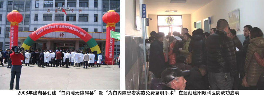 2008年开展波前像差虹膜定位引导下LASIK术；开展超薄瓣及角膜分区切削角膜屈光手术；同年建湖县创建“白内障无障碍县”暨“为白内障患者实施免费复明手术”在建湖建阳眼科医院成功启动；